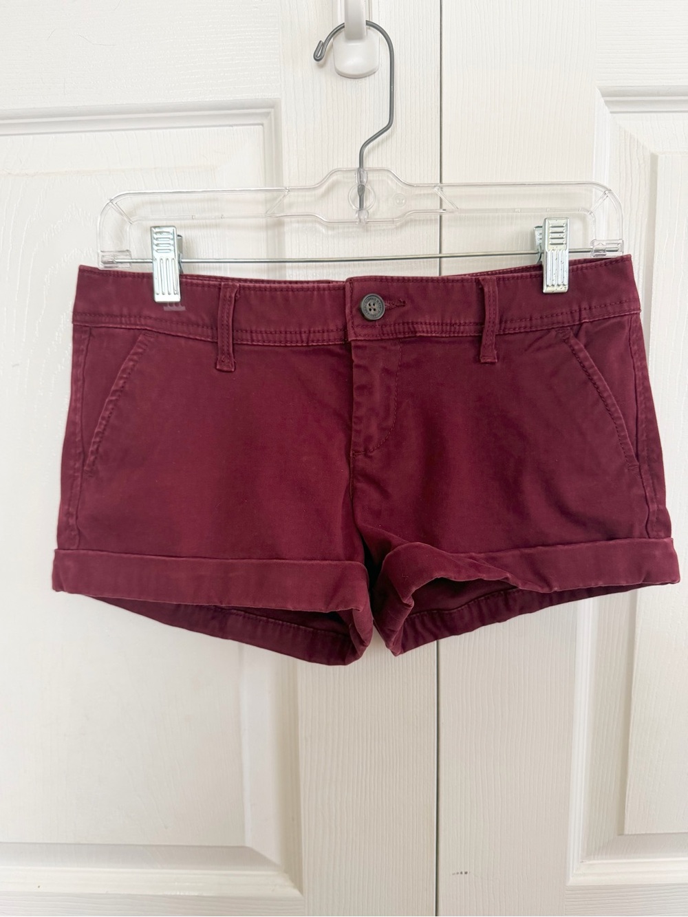 Abercrombie & Fitch Women's Burgundy Rolled-Hem Jean Shorts
